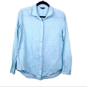 RW&CO long sleeve Cotton button up  pineapple Print blue shirt Women M